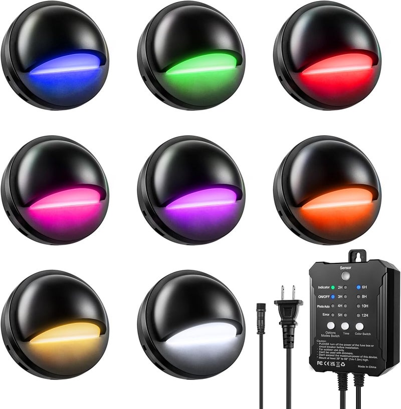 HOSITARK RGB Low Voltage LED Deck Lights Kit with Transformer Timer and Photocell Sensor, IP67 Waterproof Low Voltage Landscape Lighting, 12-24V Step Lights for Outdoor Walkway Stair Post Railing (8 Pack) - Image 1